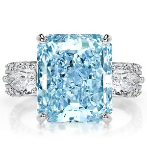 Unique rings - Three Stone Radiant Cut Aquamarine Engagement Ring, Italo jewelry - Online Catalog