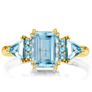 three stone engagement rings - Three Stone Emerald Cut Aquamarine Engagement Ring, Italo jewelry - Online Catalog