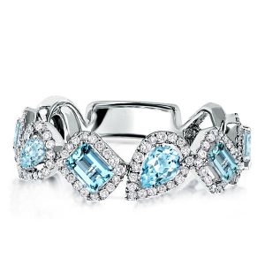 eternity band - Halo Pear & Emerald Cut Aquamarine Wedding Band For Women, Italo jewelry - Online Catalog