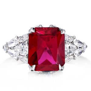 three stone engagement rings - Ruby 3 Stone Ring Radiant Cut Engagement Ring, Italo jewelry - Online Catalog