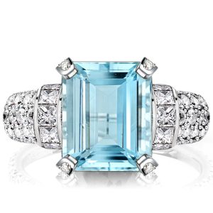 unique engagement rings - Art Deco Emerald Cut Aquamarine Engagement Ring, Italo jewelry - Online Catalog
