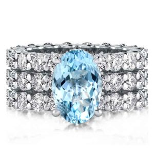 3pc wedding sets - Aquamarine Oval Cut Eternity Shank Engagement Ring Set, Italo jewelry - Online Catalog
