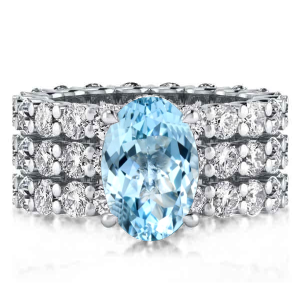 3pc wedding sets - Aquamarine Oval Cut Eternity Shank Engagement Ring Set, Italo jewelry - Online Catalog