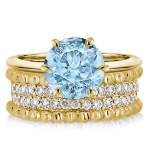 Bridal sets rings - Aquamarine Solitaire Engagement Ring Set With Eternity Wedding Band, Italo jewelry - Online Catalog