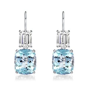 Earrings - Emerald & Cushion Cut Aquamarine Drop Earrings For Women, Apparel & Accessories, Italo jewelry - Online Catalog