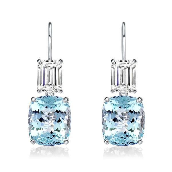 Earrings - Emerald & Cushion Cut Aquamarine Drop Earrings For Women, Apparel & Accessories, Italo jewelry - Online Catalog