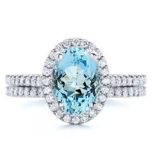 bridal sets - Halo Oval Aquamarine Engagement Ring Set, Italo jewelry - Online Catalog