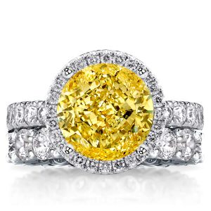 Bridal sets rings - Halo Round Cut Yellow Topaz Engagement Ring Set With Eterinity Wedding Band, Italo jewelry - Online Catalog