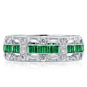eternity band - Emerald Wedding Ring Milgrain Art Deco Eternity Wedding Band, Italo jewelry - Online Catalog