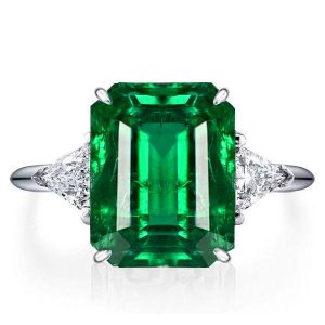 three stone engagement rings - Italo Green Emerald Ring Three Stone Emerald Cut Engagement Ring, Italo jewelry - Online Catalog