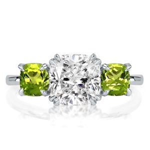 Three stone rings - Italo Three Stone Cushion Cut Peridot Engagement Ring, Three stone rings, Italo jewelry - Online Catalog