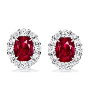 Earrings - Halo Cushion Cut Ruby Stud Earrings For Women, Apparel & Accessories, Italo jewelry - Online Catalog