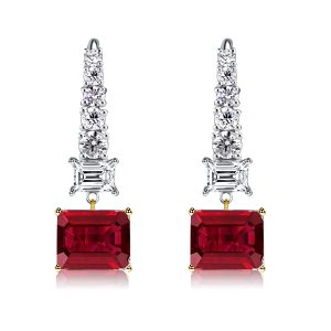 Earrings - Italo Two Tone Emerald Cut Ruby Drop Earrings For Women, Apparel & Accessories, Italo jewelry - Online Catalog