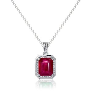 Necklaces - Halo Emerald Cut Ruby Pendant Necklace For Women, Apparel & Accessories, Italo jewelry - Online Catalog