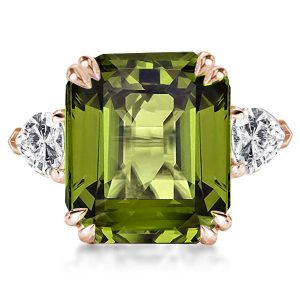 three stone engagement rings - Italo Rose Gold Emerald Cut Peridot Engagement Ring, Italo jewelry - Online Catalog