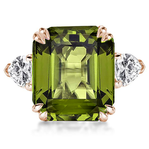 three stone engagement rings - Italo Rose Gold Emerald Cut Peridot Engagement Ring, Italo jewelry - Online Catalog