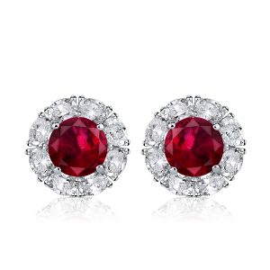 Earrings - Classic Halo White & Ruby Sapphire Stud Earrings, Apparel & Accessories, Italo jewelry - Online Catalog