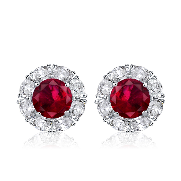 earrings - Classic Halo White & Ruby Sapphire Stud Earrings, Italo jewelry - Online Catalog