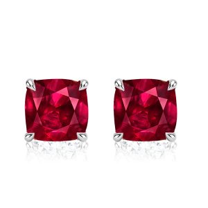 Earrings - Italo Cushion Cut Ruby Sapphire Stud Earrings For Women, Apparel & Accessories, Italo jewelry - Online Catalog
