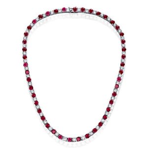 necklaces - Alternating Ruby & White Sapphire Round Tennis Necklace For Women, Italo jewelry - Online Catalog