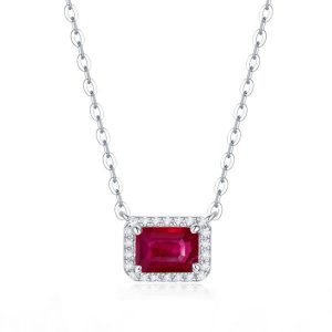 Necklaces - Italo Halo Emerald Cut Ruby Silver Pendant Necklace For Women, Apparel & Accessories, Italo jewelry - Online Catalog