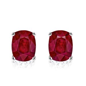 Earrings - Italo Classic Cushion Cut Ruby Silver Stud Earrings For Women, Apparel & Accessories, Italo jewelry - Online Catalog