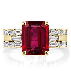 bridal sets - Italo Ruby Ring Emerald Cut Travel Engagement Ring set 3PC Wedding Set, Italo jewelry - Online Catalog