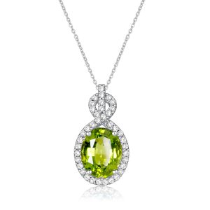 Necklaces - Italo Halo Peridot Oval Cut Pendant Necklace For Women, Apparel & Accessories, Italo jewelry - Online Catalog