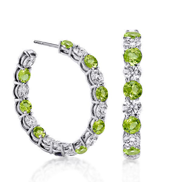 Earrings - Italo Alternating Peridot & White Round Sliver Hoop Earrings, Apparel & Accessories, Italo jewelry - Online Catalog