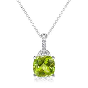 Necklaces - Italo Peridot Cushion & Round Cut Pendant Necklace For Women, Apparel & Accessories, Italo jewelry - Online Catalog