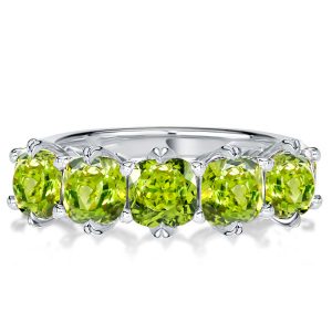 Anniversary band - Italo Peridot Cushion Cut Five Stone Wedding Band For Women, Wedding Bands - Apparel & Accessories, Italo jewelry - Online Catalog