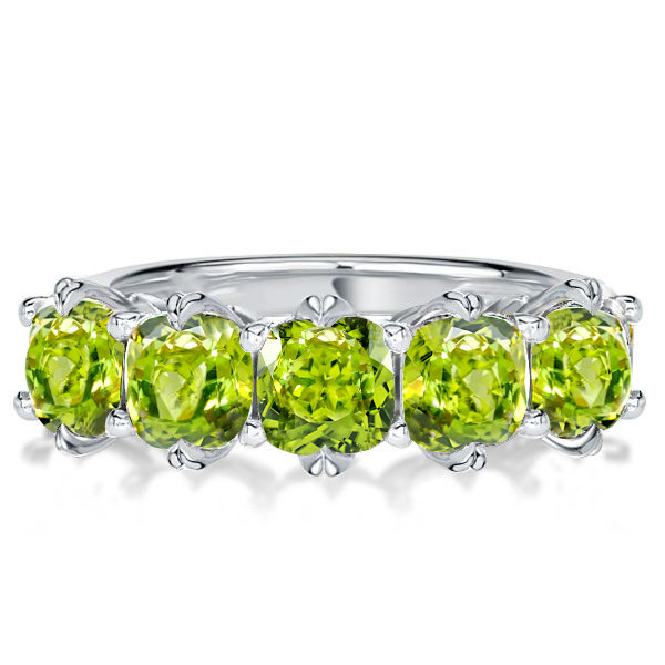 Anniversary band - Italo Peridot Cushion Cut Five Stone Wedding Band For Women, Wedding Bands - Apparel & Accessories, Italo jewelry - Online Catalog