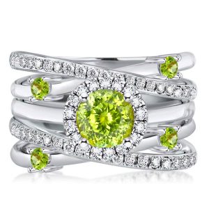 3pc wedding sets - Italo Halo Peridot Round Cut Engagement Rings Sets For Women, Italo jewelry - Online Catalog