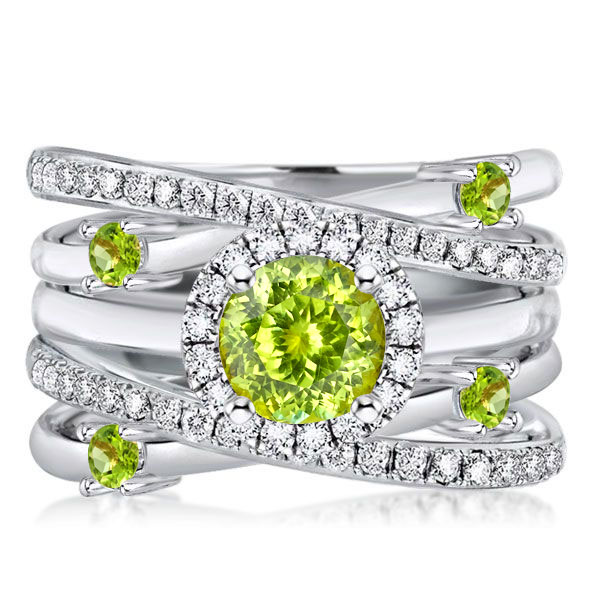 3pc wedding sets - Italo Halo Peridot Round Cut Engagement Rings Sets For Women, Italo jewelry - Online Catalog