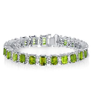 Bracelets - Italo Alternating Peridot & White Emerald Cut Tennis Bracelet, Apparel & Accessories, Italo jewelry - Online Catalog