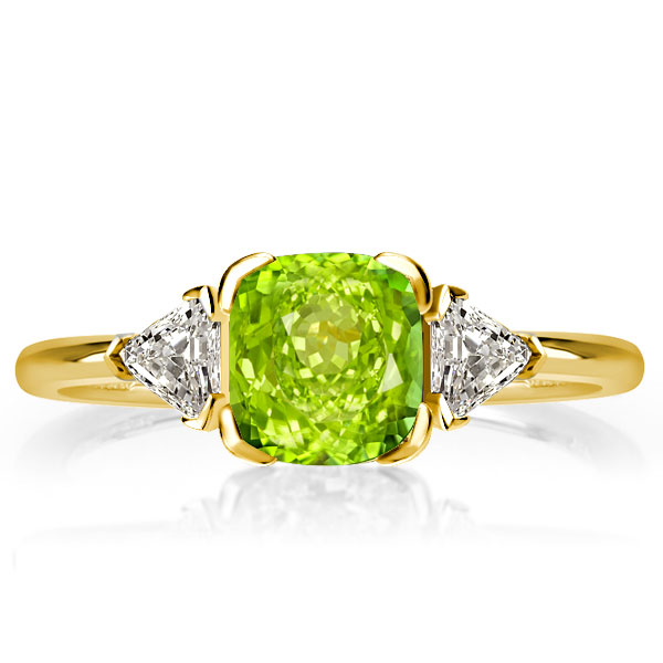 three stone engagement rings - Italo Peridot Sapphire Cushion Cut Three Stone Engagement Ring, Italo jewelry - Online Catalog