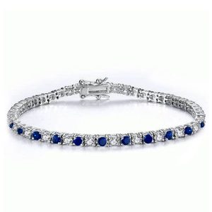 Bracelets - Italo Blue & White Round Cut Classic Tennis Bracelet For Women, Apparel & Accessories, Italo jewelry - Online Catalog
