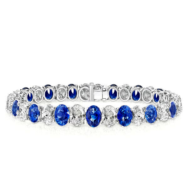 Bracelets - Italo Classic Blue Sapphire Oval Cut Tennis Bracelet For Women, Apparel & Accessories, Italo jewelry - Online Catalog