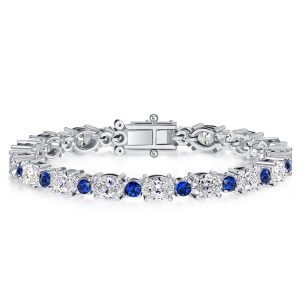 Bracelets - Oval & Round Cut Blue Sapphire Tennis Bracelet For Women, Apparel & Accessories, Italo jewelry - Online Catalog