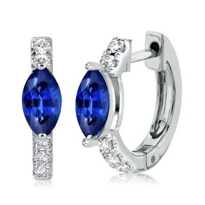 Earrings - Italo Blue Marquise Cut Blue Sapphire Hoop Earrings For Women, Apparel & Accessories, Italo jewelry - Online Catalog