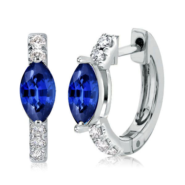 earrings - Italo Blue Marquise Cut Blue Sapphire Hoop Earrings For Women, Italo jewelry - Online Catalog