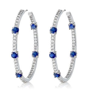Earrings - Italo In Out Round Blue Sapphire Hoop Earrings For Women, Apparel & Accessories, Italo jewelry - Online Catalog