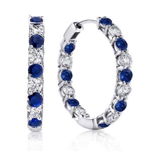 Earrings - Italo Classic Blue & White Round Sliver Hoop Earrings For Women, Apparel & Accessories, Italo jewelry - Online Catalog
