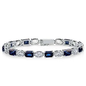 Bracelets - Italo Alternating Blue & White Emerald Cut Tennis Bracelet, Apparel & Accessories, Italo jewelry - Online Catalog
