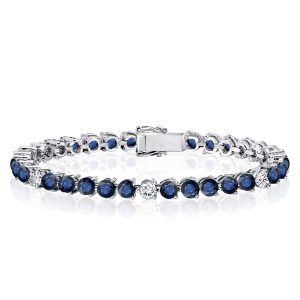 Bracelets - Italo Blue Round Cut 3 Prong Tennis Bracelet For Women, Apparel & Accessories, Italo jewelry - Online Catalog