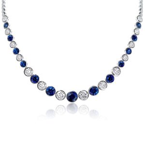 necklaces - Italo Classic Blue & White Bezel Round Tennis Necklace For Women, Italo jewelry - Online Catalog