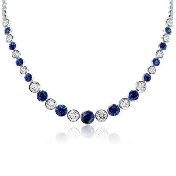 necklaces - Italo Classic Blue & White Bezel Round Tennis Necklace For Women, Italo jewelry - Online Catalog