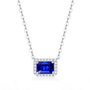 Necklaces - Italo Halo Blue Emerald Cut Pendant Necklace For Women, Apparel & Accessories, Italo jewelry - Online Catalog