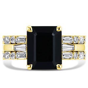 3pc wedding sets - Italo Black Emerald Cut Ring Wedding Ring Set For Women, Italo jewelry - Online Catalog