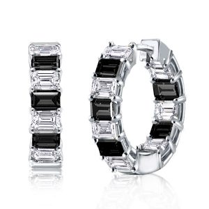 Earrings - Italo Black & White Emerald Cut Hoop Earrings Silver Earrings, Apparel & Accessories, Italo jewelry - Online Catalog